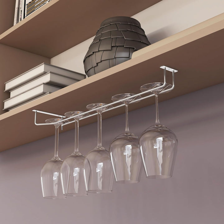 IQRA Modern Red Wine Goblet Glass Hanger | Stainless Steel Holder Hanging Rack Shelf Bar Party Drink Supply (Double), Hanging Shelves
