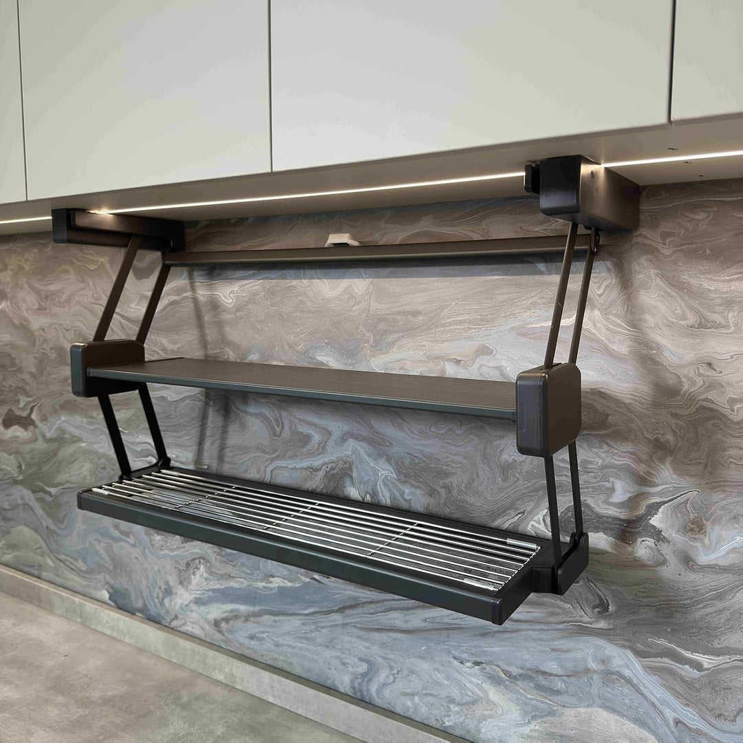 IQRA Pull-Down Kitchen Shelves, Multi-Function Folding Spice Rack for Countertops, Pantry, 90cm Cabinet(80cm Cabinet)