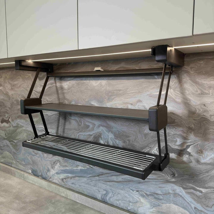 IQRA Pull-Down Kitchen Shelves, Multi-Function Folding Spice Rack for Countertops, Pantry, 90cm Cabinet(80cm Cabinet)