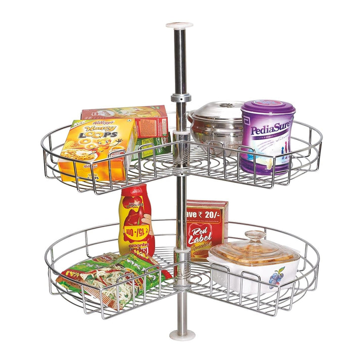IQRA Stainless Steel 2 Shelf Kitchen Corner Cabinet Organizer/Modular Kitchen Basket/Multifunctional Storage Rack/Adjustable Height Kitchen Carousel Unit