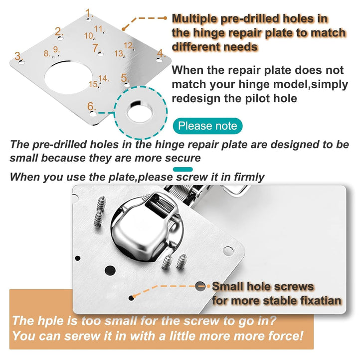 IQRA 16 PCS Cabinet Hinge Repair Plate, Stainless Steel Hinge Repair Board, Kitchen Cupboard Door Hinge Repair Brackets Kit, Hinges Fixing Plate Bracket Kit with Mounting Screw
