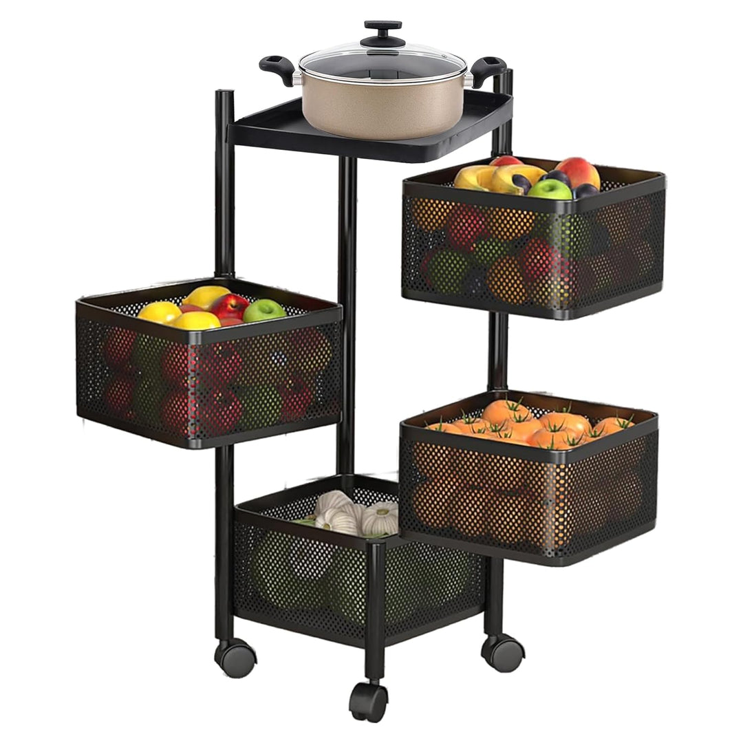 IQRA Kitchen Trolley with Wheels, Kitchen Organizer Items and Storage Solutions for Square Kitchen Organizer and Kitchen Accessories Items (Black,Layer 5)