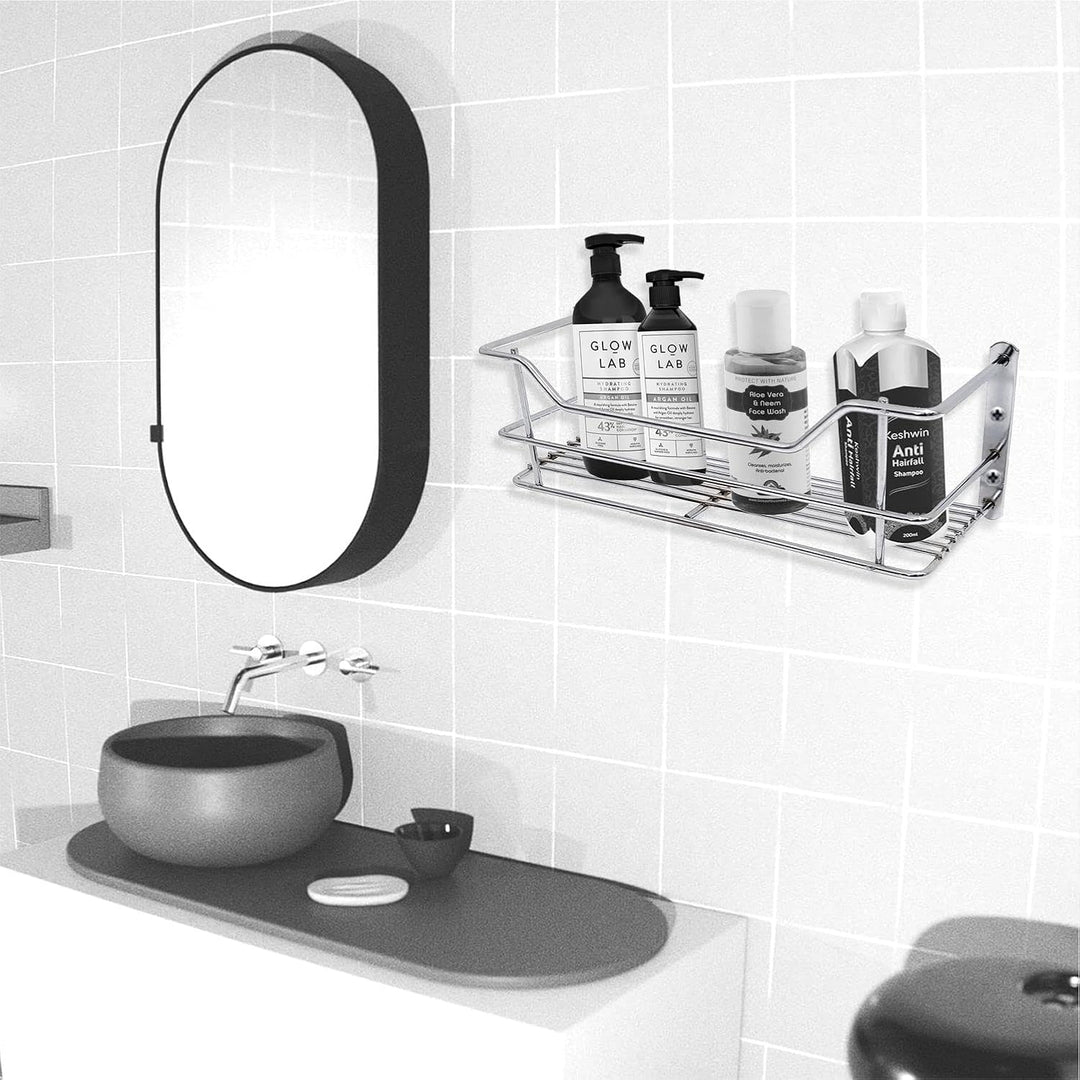 IQRA Stainless Steel Bathroom Shelf, Wardrobe, Perfume, Kitchen Rack, 12x4-inch (Silver)