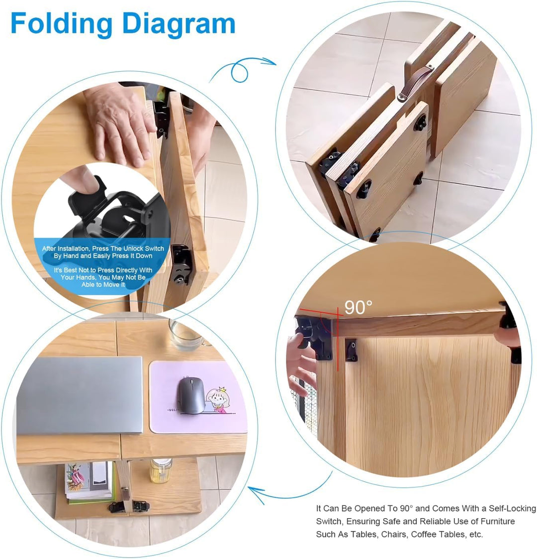 IQRA Foldable Self Lock Hinges Heavy Duty Folding Brackets with Screws Lock Extension Support for Table Leg,Bed Leg,Workbench,Laundry Garage Boats Furniture