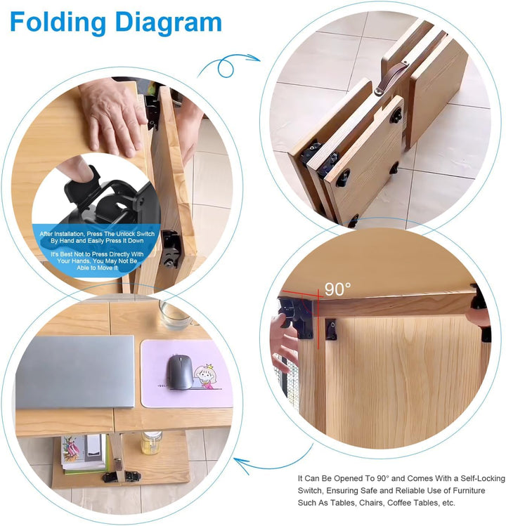 IQRA Foldable Self Lock Hinges Heavy Duty Folding Brackets with Screws Lock Extension Support for Table Leg,Bed Leg,Workbench,Laundry Garage Boats Furniture
