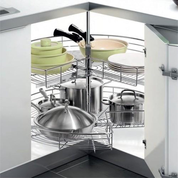 IQRA Stainless Steel 2 Shelf Kitchen Corner Cabinet Organizer/Modular Kitchen Basket/Multifunctional Storage Rack/Adjustable Height Kitchen Carousel Unit