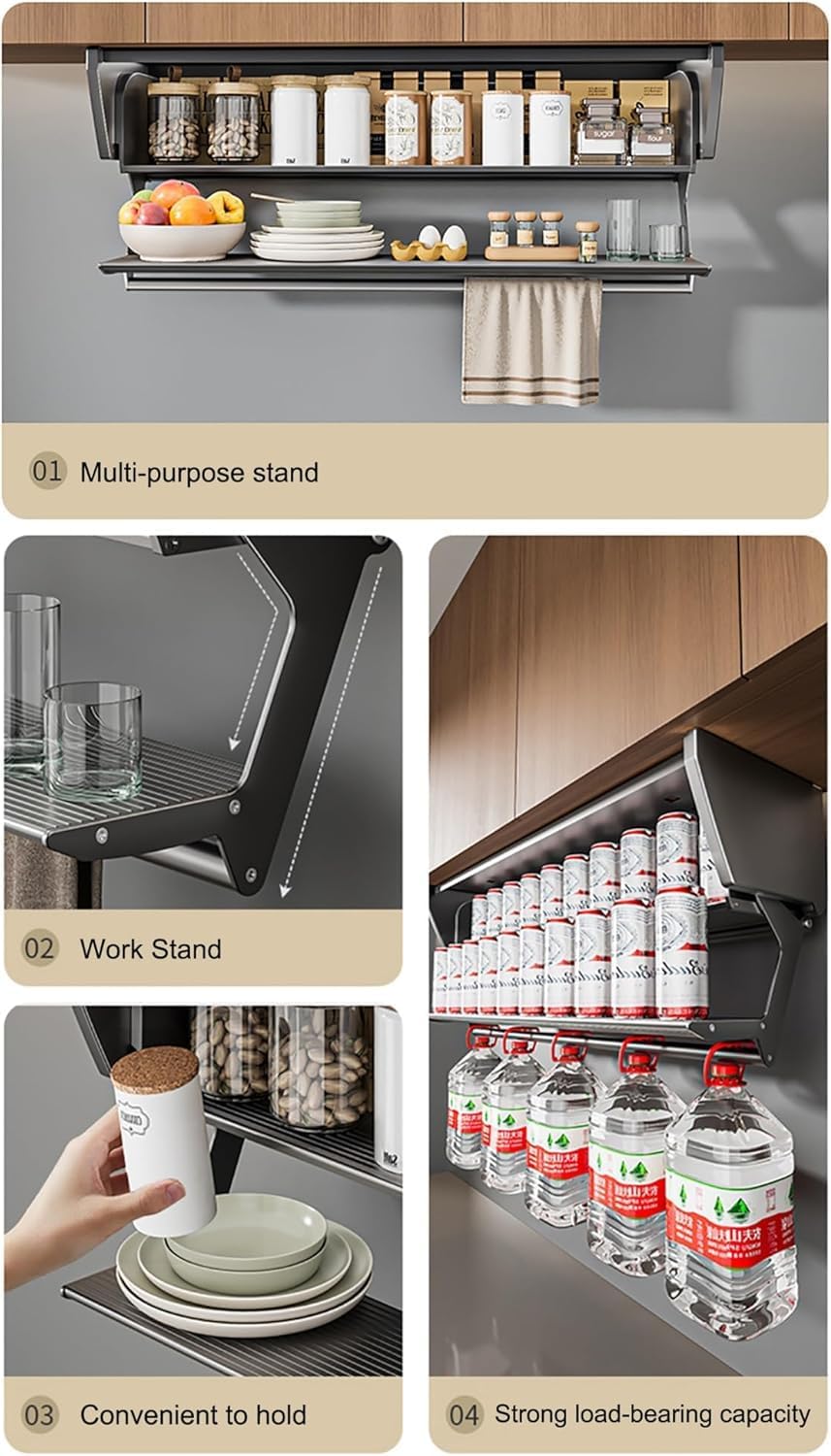 IQRA Spice Rack, Kitchen Organiser, Aluminum Undershelf Organizer for 2-Tier Pull Down Kitchen Spice Racks-90cm