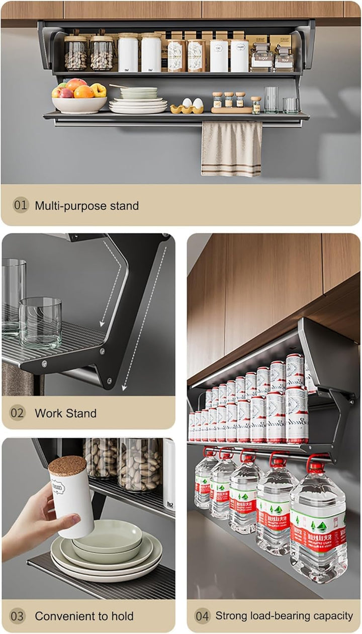 IQRA Spice Rack, Kitchen Organiser, Aluminum Undershelf Organizer for 2-Tier Pull Down Kitchen Spice Racks-90cm