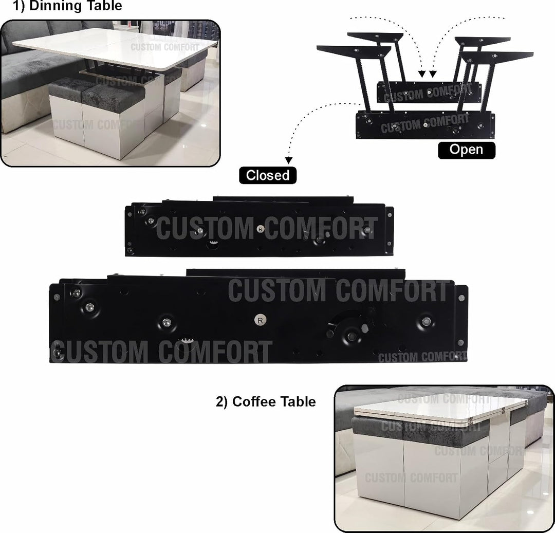 IQRA Lift Up Coffee Table into Dining Table Space Saving Hardware Mechanism Hinges with Hydraulic Soft Closing System