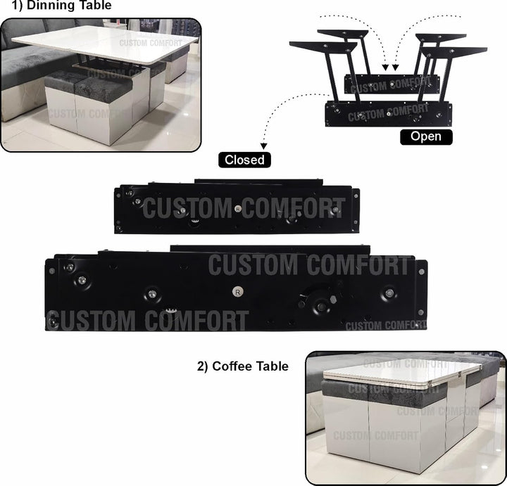 IQRA Lift Up Coffee Table into Dining Table Space Saving Hardware Mechanism Hinges with Hydraulic Soft Closing System