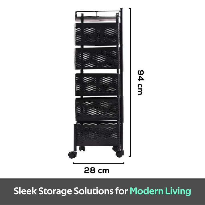 IQRA Kitchen Trolley with Wheels, Kitchen Organizer Items and Storage Solutions for Square Kitchen Organizer and Kitchen Accessories Items (Black,Layer 5)