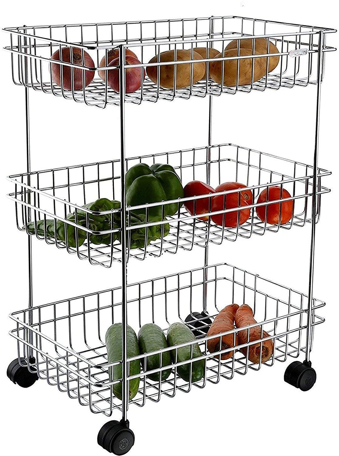 IQRA Multipurpose Stainless Steel Portable Kitchen Trolley Storage Rack with Wheels for Kitchen Storage, Vegetable