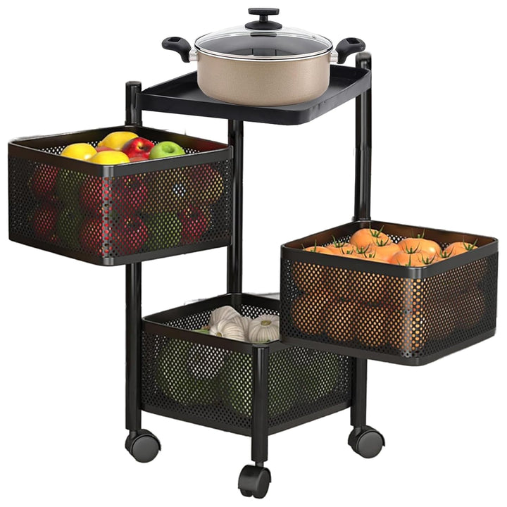 IQRA Kitchen Trolley with Wheels, Kitchen Organizer Items and Storage Solutions for Square Kitchen Organizer and Kitchen Accessories Items (Black,Layer 5)