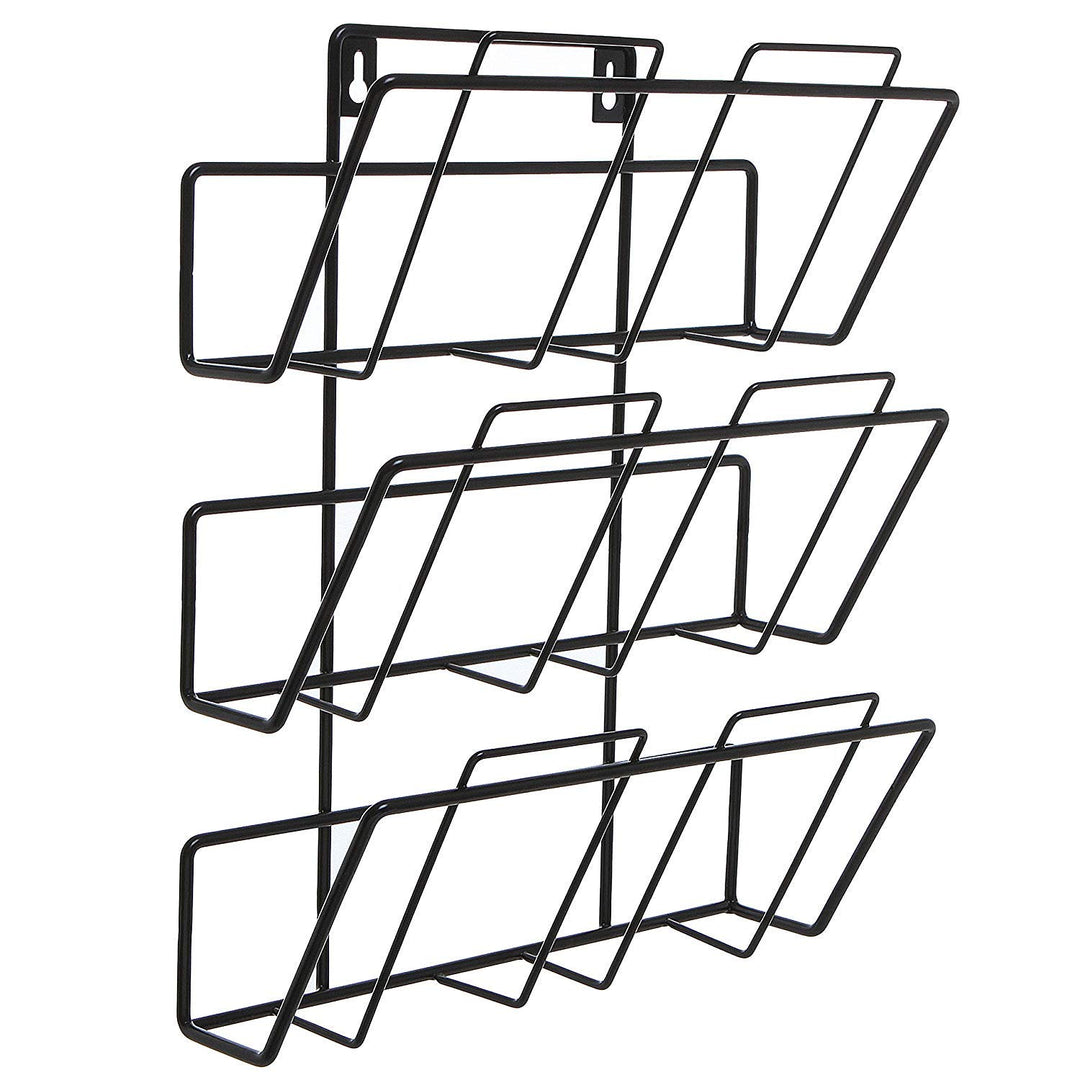 IQRA Stainless Steel 3 Tier Modern Wall Mounted Metal Bar Magazine Rack/Document File Folder Hanging Storage Organizer
