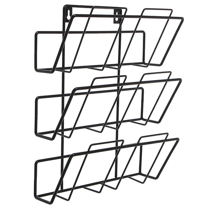 IQRA Stainless Steel 3 Tier Modern Wall Mounted Metal Bar Magazine Rack/Document File Folder Hanging Storage Organizer