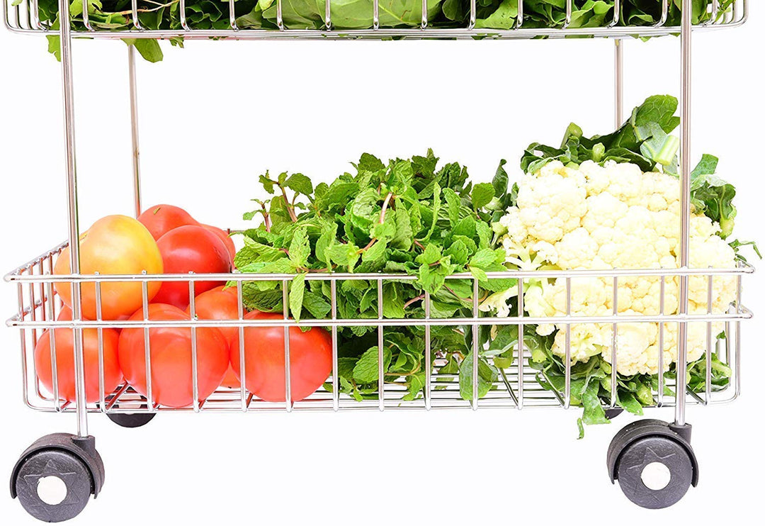 IQRA Multipurpose Stainless Steel Portable Kitchen Trolley Storage Rack with Wheels for Kitchen Storage, Vegetable