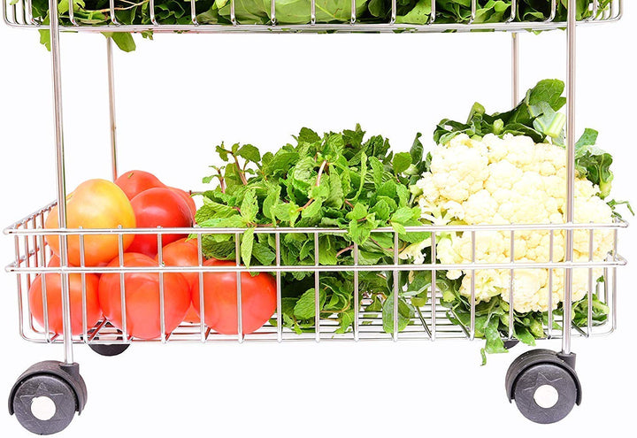 IQRA Multipurpose Stainless Steel Portable Kitchen Trolley Storage Rack with Wheels for Kitchen Storage, Vegetable