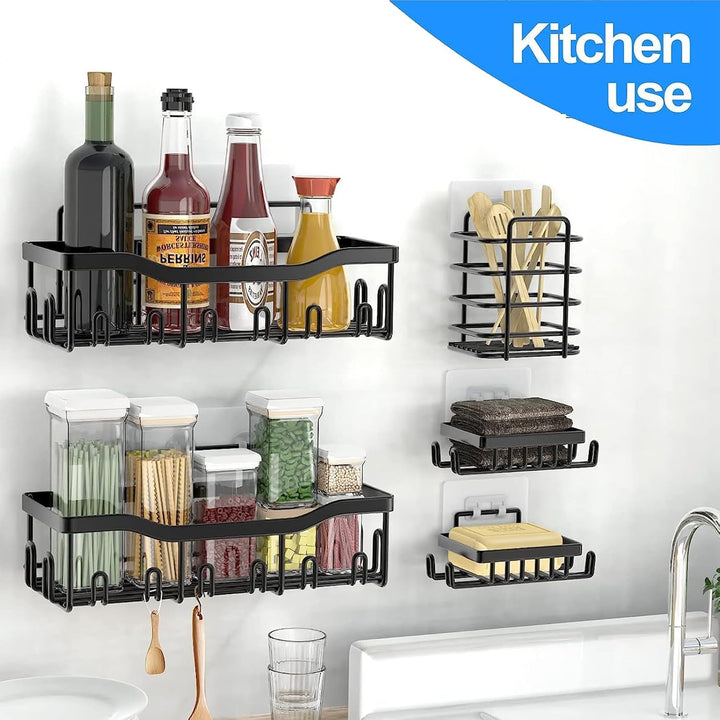 5-Pack Shower Caddy, Adhesive Shower Organizer Rack/Bathroom Organizer, No Drilling, Large Capacity, Rustproof Stainless Steel Bathroom Shower Washroom…