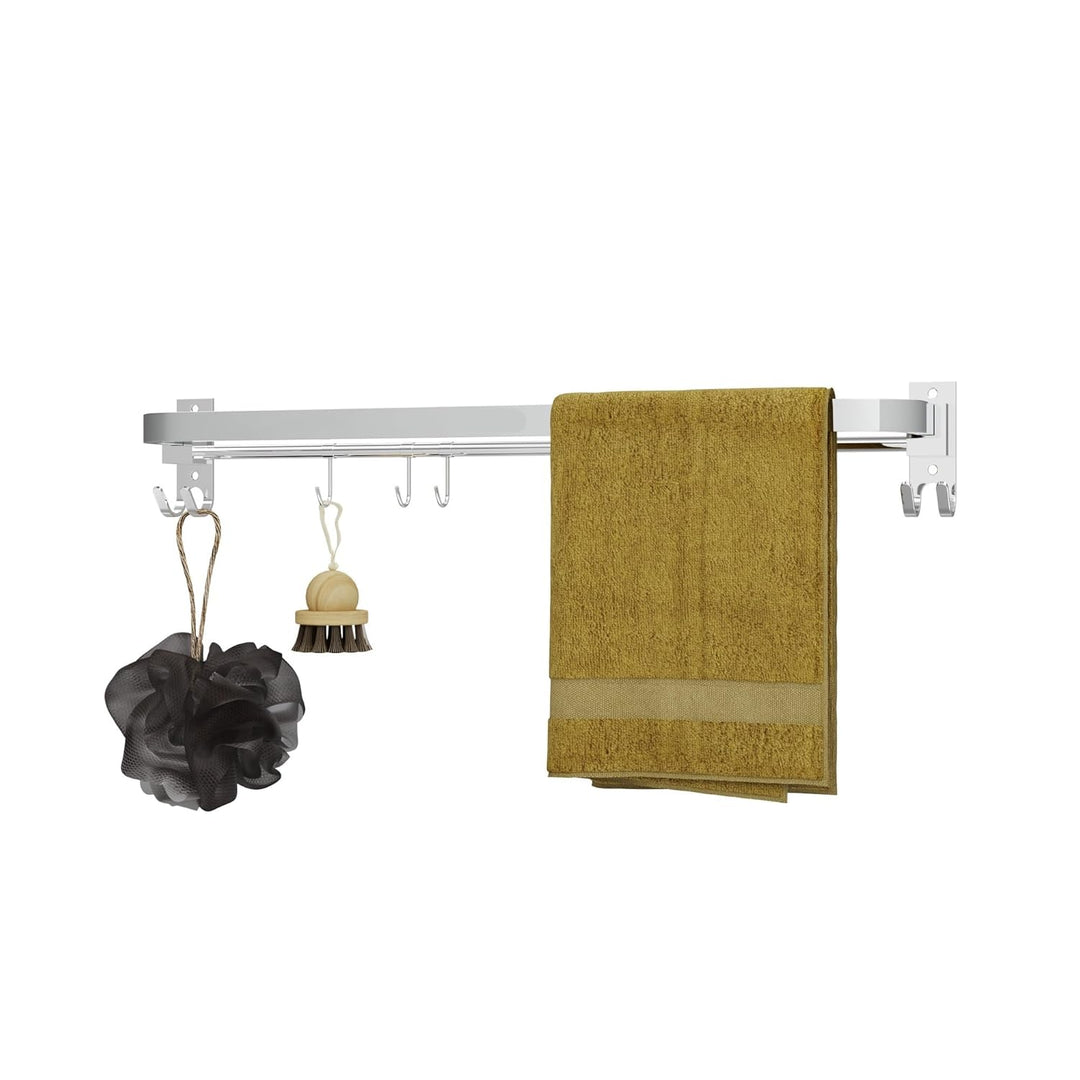 IQRA 24 Inch Wall Mounted Stainless Steel Bathroom Towel Hanger - Space-Saving - Durable Bathroom Accessories and Fittings - Easy Installation- (24 Inch, Chrome, Foldable)