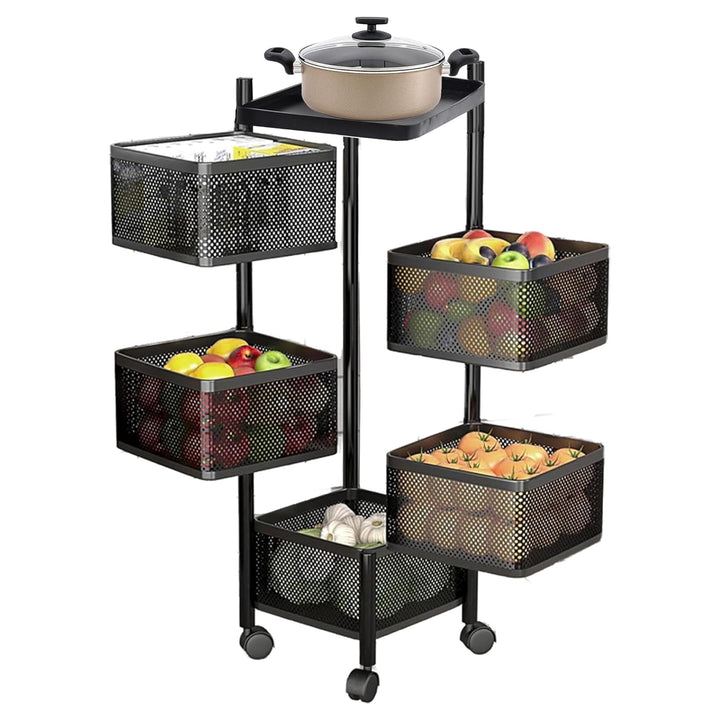 IQRA Kitchen Trolley with Wheels, Kitchen Organizer Items and Storage Solutions for Square Kitchen Organizer and Kitchen Accessories Items (Black,Layer 5)