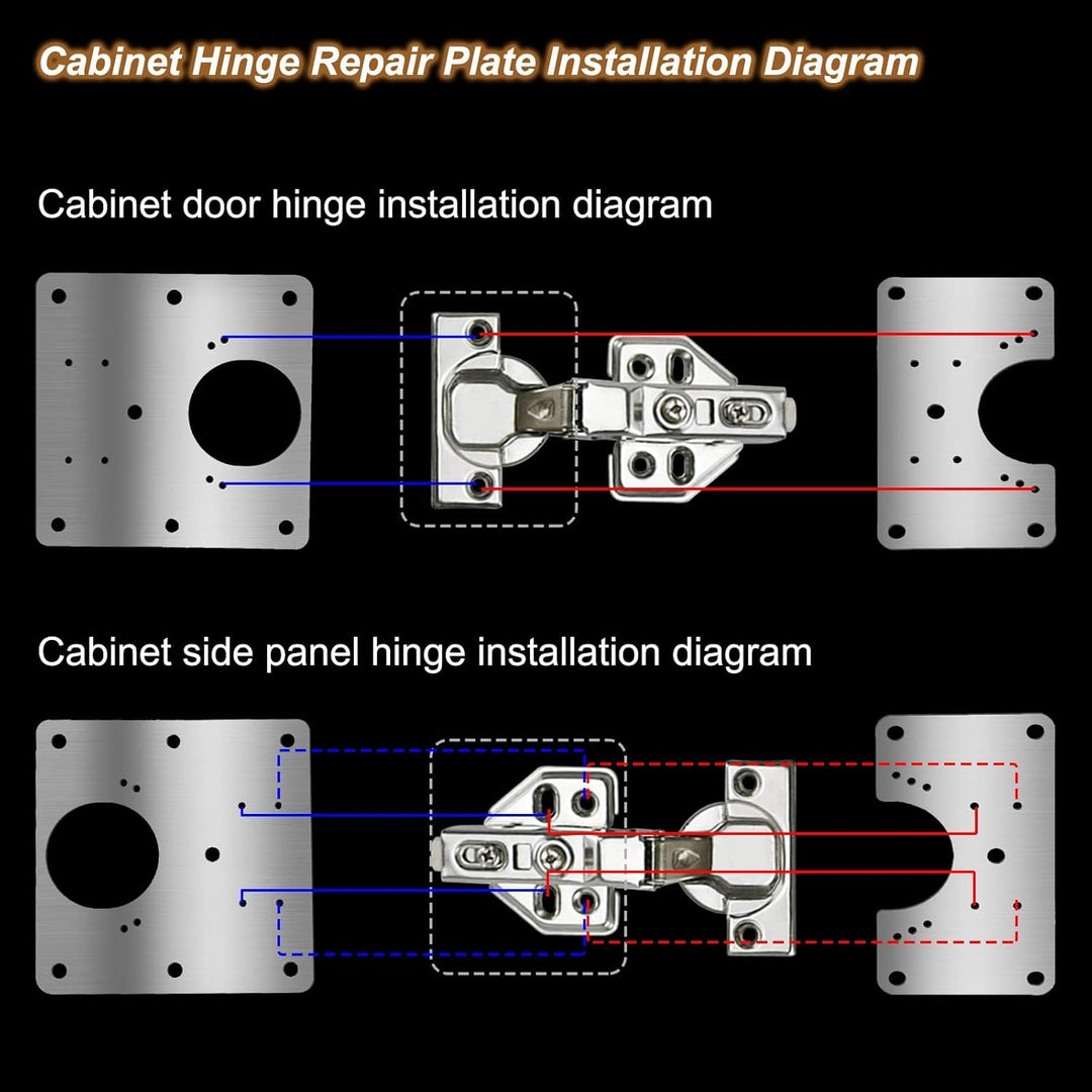 IQRA 16 PCS Cabinet Hinge Repair Plate, Stainless Steel Hinge Repair Board, Kitchen Cupboard Door Hinge Repair Brackets Kit, Hinges Fixing Plate Bracket Kit with Mounting Screw