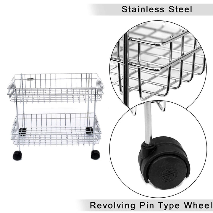 IQRA Multipurpose Stainless Steel Portable Kitchen Trolley Storage Rack with Wheels for Kitchen Storage, Vegetable