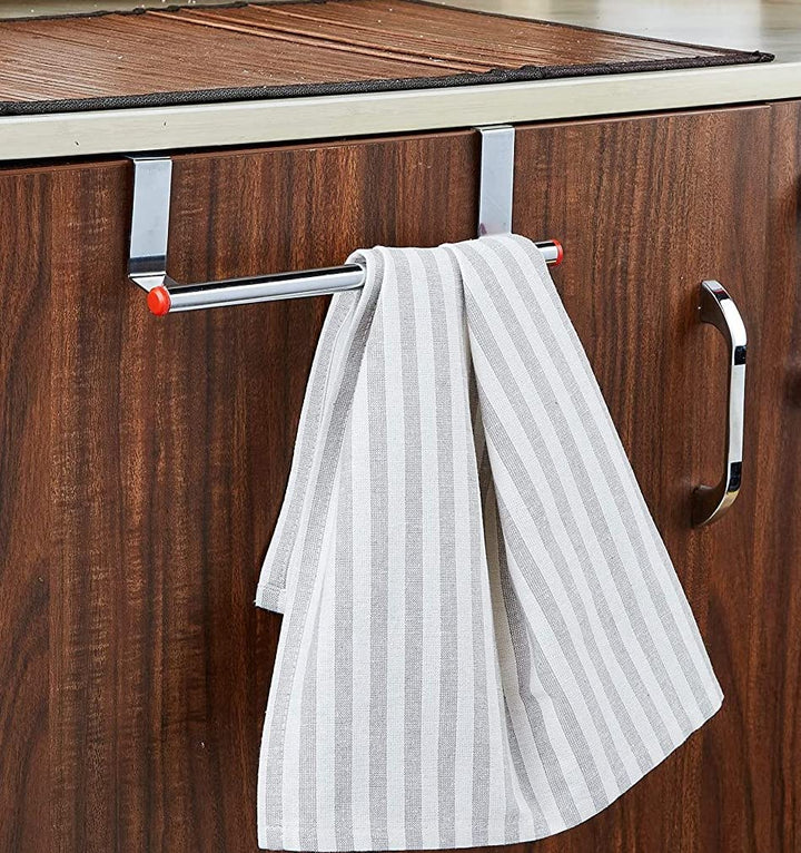IQRA Over Cabinet Door Kitchen Towel Holder, Stainless Steel Towel Holder, Cabinet Hanger, Towel Bar (Length : 23 cm) (Silver-Red, Pack of 1)