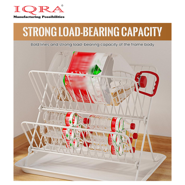 IQRA Stainless Steel 2 Tier Dish Drainer Rack, L X-Shaped Kitchen Shelf with Large Capacity for Kitchen Sink, Countertop, Cutlery, Plates(Silver)