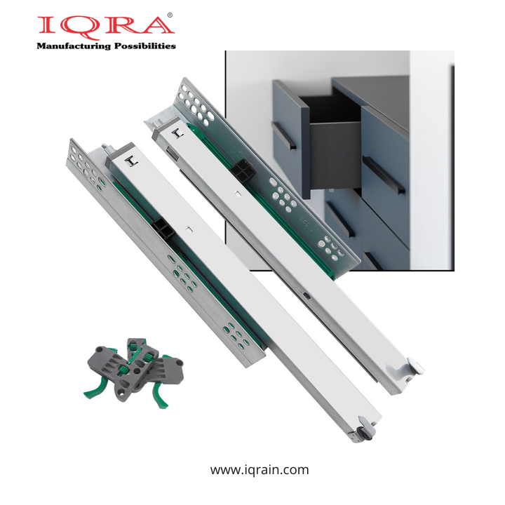 IQRA Undermount Drawer Slide Runner Bottom Quadro Channel, Silent Soft Closing Hydraulic with Locking Device (Capacity: 40 kg)