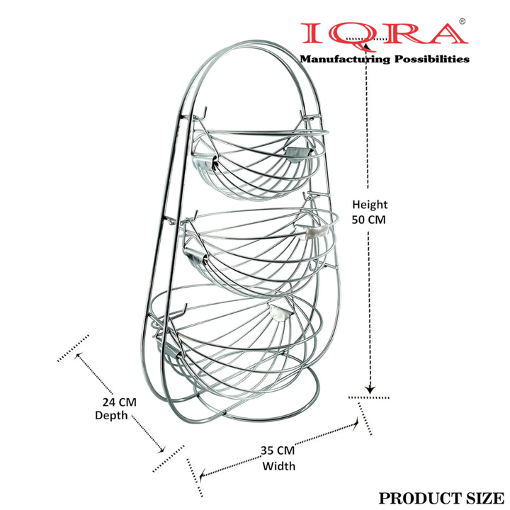 IQRA Stainless Steel 2 Tier Oval Swing Fruit and Vegetable Basket | Countertop Onion Potato Rack for Kitchen/Pantry | Fruit Basket for Dining Table | Vegetable Storage Stand | Silver