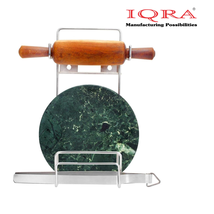 IQRA Stainless Steel Countertop-Wall Mounted Chakla Belan and Tawa Stand for kitchen, Tawa Chimta Stand 4 in 1 Chakla Belan Stand for Kitchen,