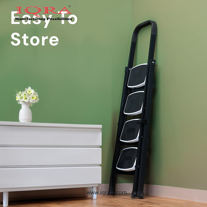 Ladder for Home-Office-Showroom Foldable Ladder with Anti-Skid Wide Steps (30L x 20W cm)/Strong D-Shape Pipe with X-Support for More Stability/5 Year Warranty(Black)