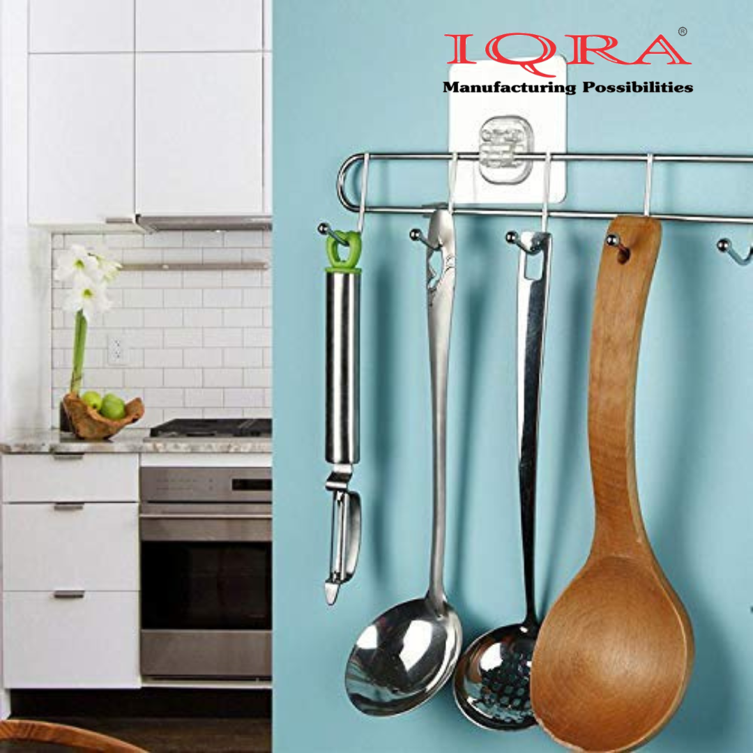 IQRA Stainless Steel Bathroom Wall Hook 6 Hooks Cloth Hanger Bathroom Wall Door Hook Magic Sticker Self Adhesive for Towel Rail Kitchen Hanger Capacity-5 Kg, Silver