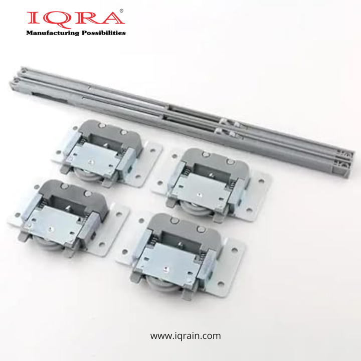 IQRA Locks Sliding Double Track Wardrobe Soft Close Sliding Roller Set| Wardrobe Sliding Door Roller| Wooden Sliding Doors Soft-Close Roller| Soft Closing Sliding Two Door Kit System (Grey)