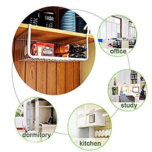 Metal Under Shelf Basket Wire Rack for Extra Cabinet Storage 15.5-inch (White 1pcs),  Hanging Shelves