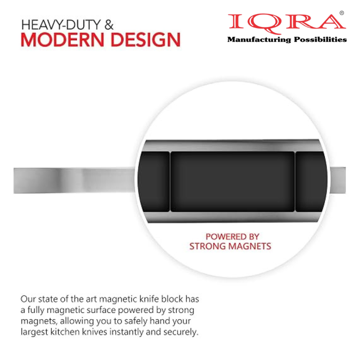 IQRA Innovations Stainless Steel Magnetic Knife Bar with Multi-Purpose Functionality as a Knife Holder, Knife Strip, Magnetic Tool Organizer, Art Supply Organizer & Home Organizer