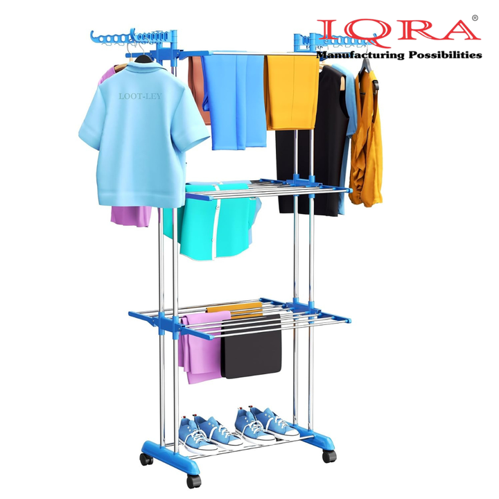 Clothes Drying Stand for Balcony/Cloth Dryer Stand/Cloth Stand for Drying Clothes Foldable/MS Pipe Clothes Hanging Stand/Portable Cloth Rack for Indoor (3 Layer