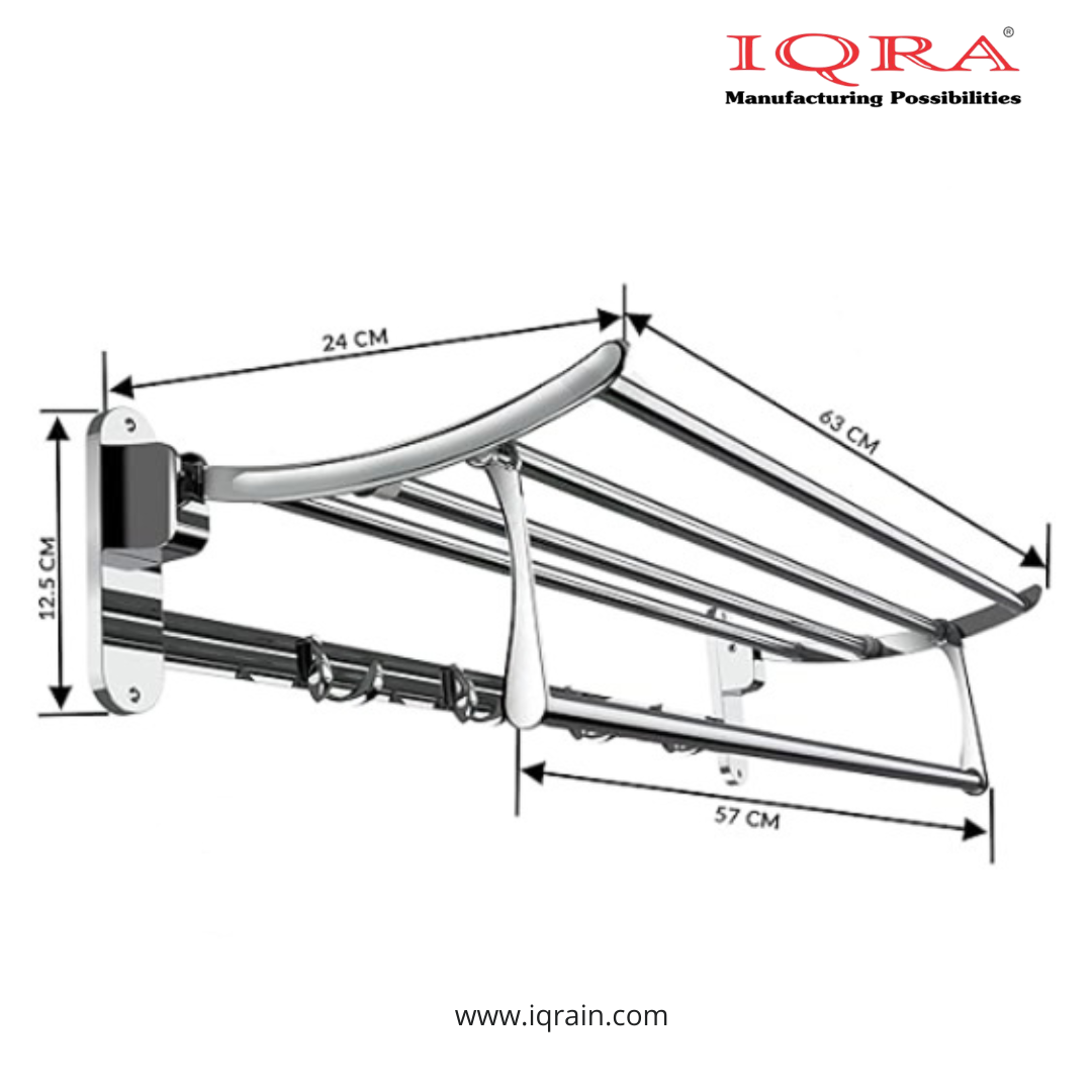 IQRA Stainless Steel Bathroom Accessories Set - Wall Mounted Towel Rod and Hangers for Clothes and Wash Basin