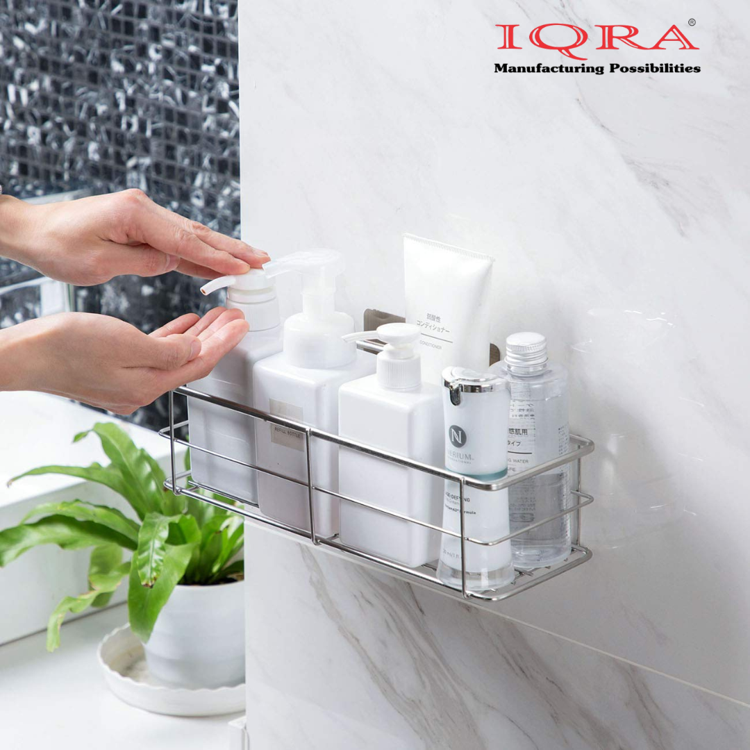 IQRA Wall Mounted Bedroom-Kitchen-Bathroom Shelf Storage Shelf for Perfume-Shampoo-Soap-Draining | Silver