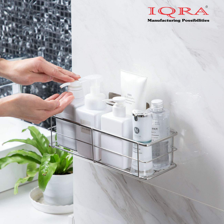 IQRA Wall Mounted Bedroom-Kitchen-Bathroom Shelf Storage Shelf for Perfume-Shampoo-Soap-Draining | Silver