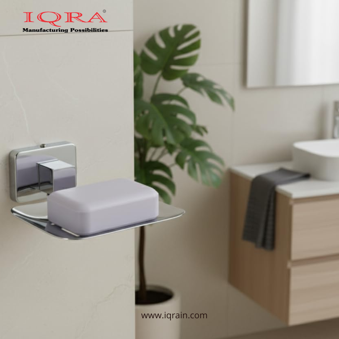 IQRA Soap Dish Holder for Bathroom soap case Stand Bathroom soap Holders Stand Steel wash Basin soap Tray for Bathroom 38(304 Stainless Steel,Chrome Finish)