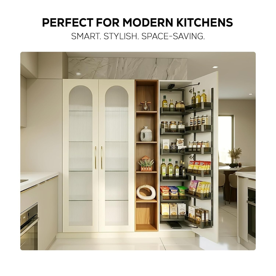 IQRA Pantry Unit Storage System (Cabinet Width 450-600mm 12 Baskets), Rectangular Wire-Glass-Aluminium