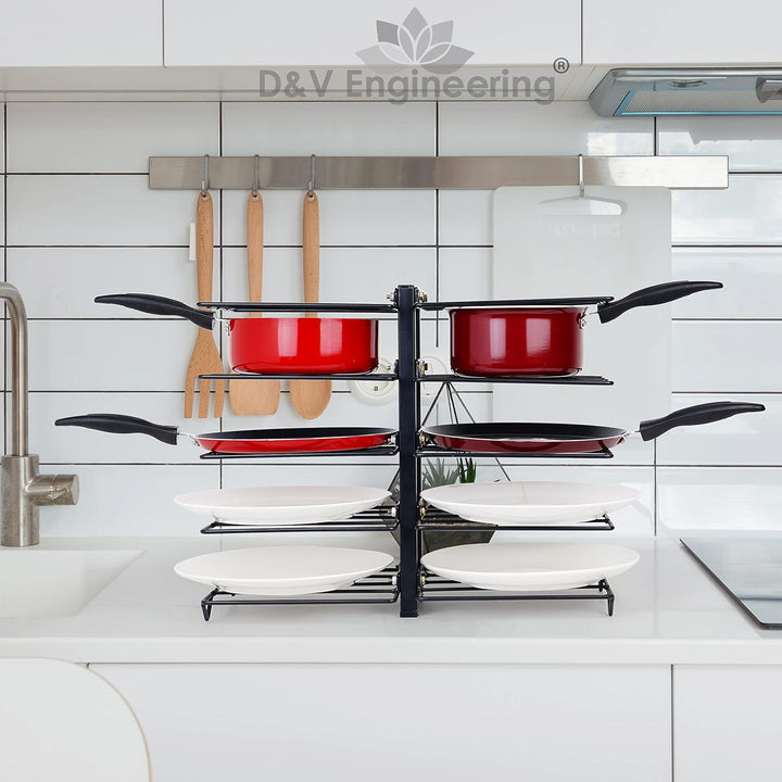 IQRA Creative in innovation Heavy Duty Frying Pan Countertop Rack Organizer For Kitchen,5 Tier Pan Rack Holder-Black(Iron),Tiered Shelf
