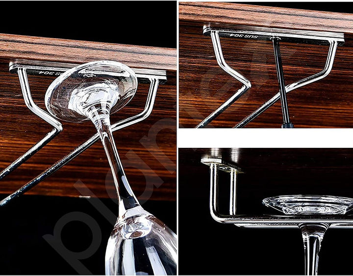 IQRA Modern Red Wine Goblet Glass Hanger | Stainless Steel Holder Hanging Rack Shelf Bar Party Drink Supply (Double), Hanging Shelves