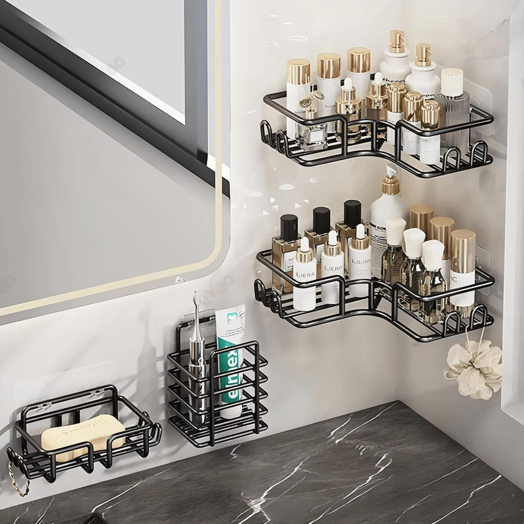 IQRA 4 in 1 Self Adhesive Organizer Combo/Racks and Shelves for Wall/Stand for Bathroom Without Drill/Soap Holder with Tooth Brush Holder/Bathroom…