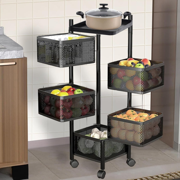 IQRA Kitchen Trolley with Wheels, Kitchen Organizer Items and Storage Solutions for Square Kitchen Organizer and Kitchen Accessories Items (Black,Layer 5)