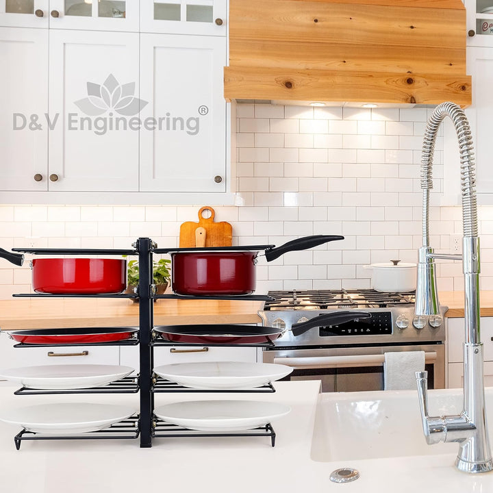 IQRA Creative in innovation Heavy Duty Frying Pan Countertop Rack Organizer For Kitchen,5 Tier Pan Rack Holder-Black(Iron),Tiered Shelf