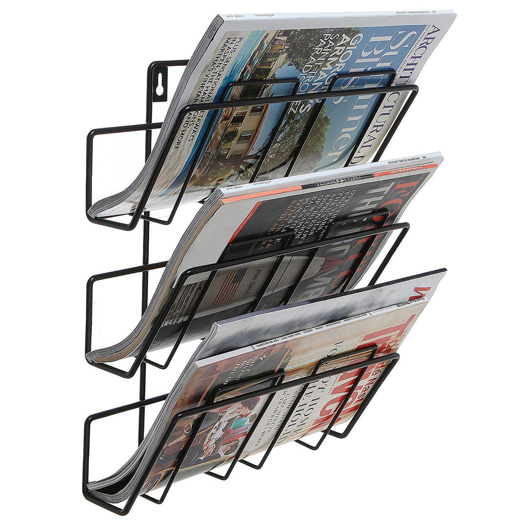 IQRA Stainless Steel 3 Tier Modern Wall Mounted Metal Bar Magazine Rack/Document File Folder Hanging Storage Organizer