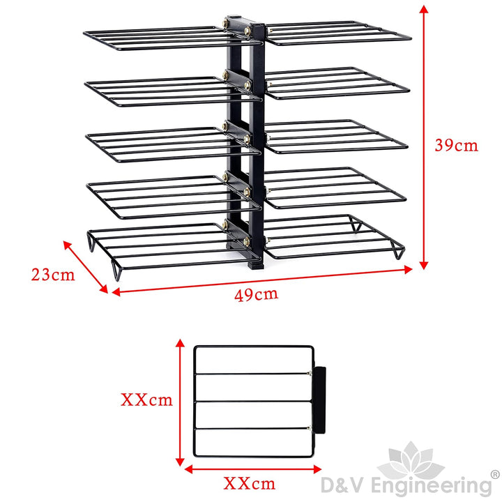 IQRA Creative in innovation Heavy Duty Frying Pan Countertop Rack Organizer For Kitchen,5 Tier Pan Rack Holder-Black(Iron),Tiered Shelf