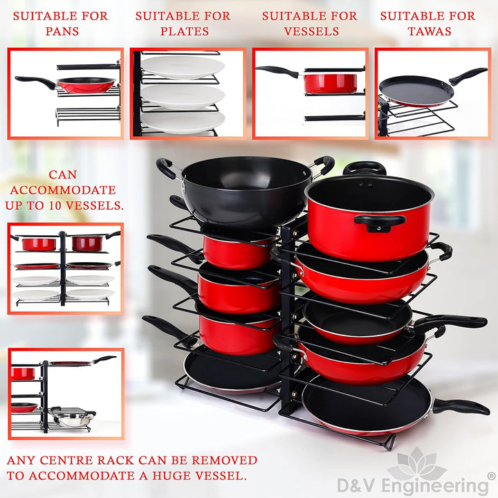 IQRA Creative in innovation Heavy Duty Frying Pan Countertop Rack Organizer For Kitchen,5 Tier Pan Rack Holder-Black(Iron),Tiered Shelf